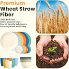 Homienly Unbreakable Wheat Straw Dinnerware Set - Plastic Plates and Bowls Sets Alternative, 24-Piece Dishes Set for Apartment, RV, Party, Microwave and Dishwasher Safe Plates, Bowls, Cups(Multi)