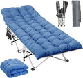 YITAHOME Camping Cots w/Mattress Portable Lounge Chair Outdoor Folding Cot Heavy Duty 575 LB Capacity 1200D Oxford w/Carry Bag Travel Camp Bed for Camping, Office, Traveling, Navy Blue