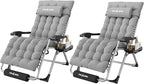 Amopatio Oversized Zero Gravity Chair Set of 2, 29in Reclining Camping Lounge Chair Upgraded Lock and Footrest, Cup Holder, Removable Cushion & Headrest Folding Patio Recliner