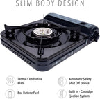 Gas One 10,000 BTU Portable Butane Gas Stove with 4 Pack Fuel and Carrying Case - Midnight