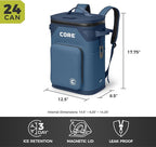 CORE Magnetic Leak Proof Soft Cooler with Waterproof Zipper | Insulated Bag Portable Ice Chest Box | Best Soft Cooler for Food & Beverages for Tailgating, Car Camping, Travel, and Family Beach Picnics