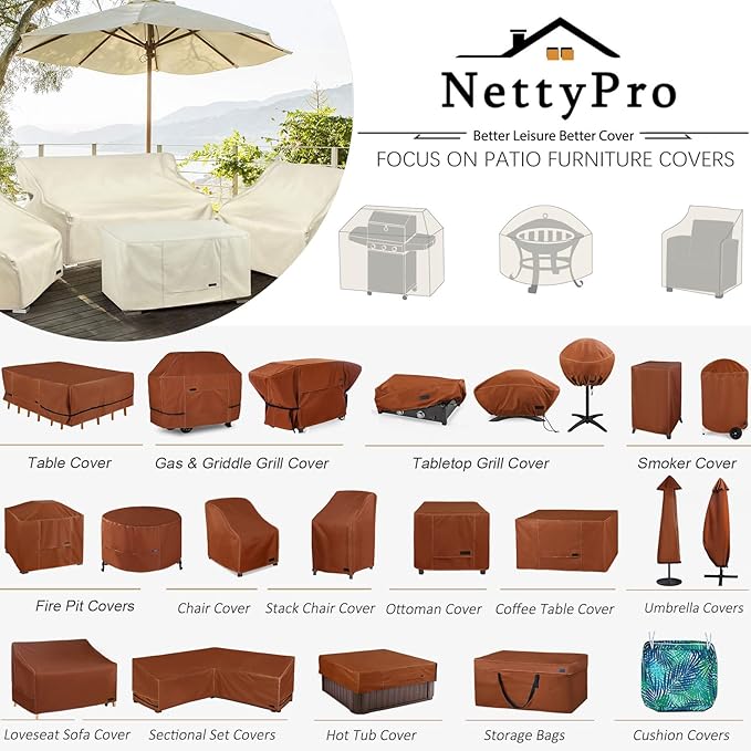 NettyPro BBQ Grill Cover 52 inch Heavy Duty Waterproof Outdoor 2-3 Burners Gas Grill Cover for Outside Weber, Char-Broil, Brinkmann, Nexgrill Barbecue, Beige