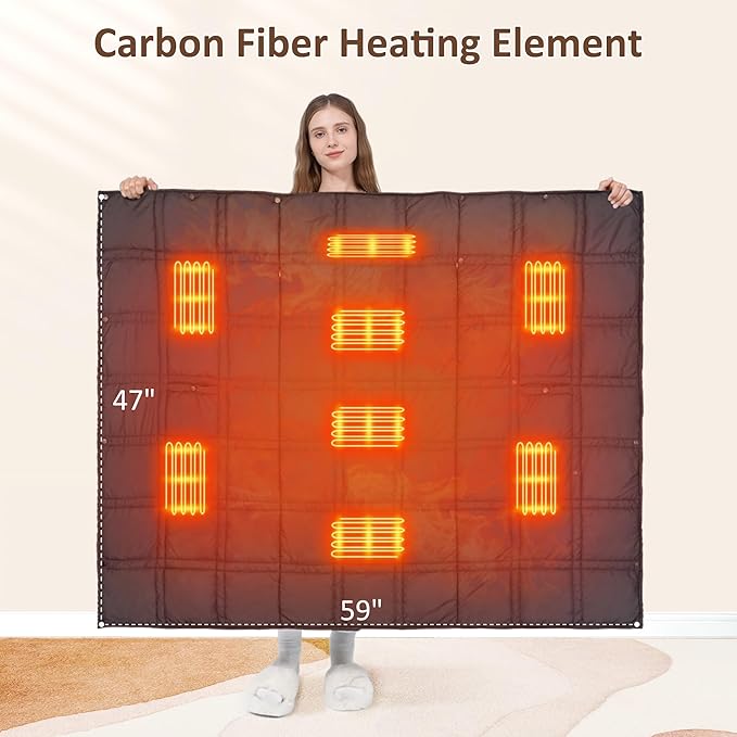 FERNIDA Heated Blanket Battery Powered, 59" x 47" Cordless Electric Heated Blanket with Battery Rechargeable Portable Heating Blanket for Camping Home Car