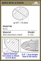 CAMPINGMOON φ4.9-inch Round Stainless Steel Cooking Grid Grill Fits for Backpacking Pocket Stove W13