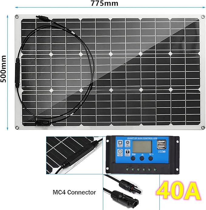 80 Watts 20 Volts Monocrystalline Semi-Flexible Solar RV Kit Off-Grid Kit for RV Camping Trailer Car