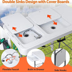 ZENY Fish Cleaning Table with Sink, 42.4" Width Portable Folding Camping Table, Outdoor Fish Cleaning Station with Grid Rack and Fish Cleaning Kit for Picnic
