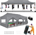 COBIZI 10x30 Pop up Canopy Tent 10x30 Canopy with Sidewalls, Heavy Duty Party Tent Tents for Parties, Foldable UPF 50+ Waterproof Commercial Easy up Canopy with Roller Bag, Grey(Windproof Upgraded)