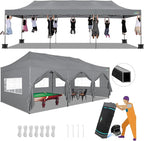 COBIZI 10x30 Pop up Canopy Tent 10x30 Canopy with Sidewalls, Heavy Duty Party Tent Tents for Parties, Foldable UPF 50+ Waterproof Commercial Easy up Canopy with Roller Bag, Grey(Windproof Upgraded)