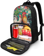 17 Inch Travel Laptop School Backpack for Women Men, Business Work Computer Backpacks Purse Hiking Dayback College Bag with Multi Pockets Large Kids Bookbag, Chicken Rooster Garden