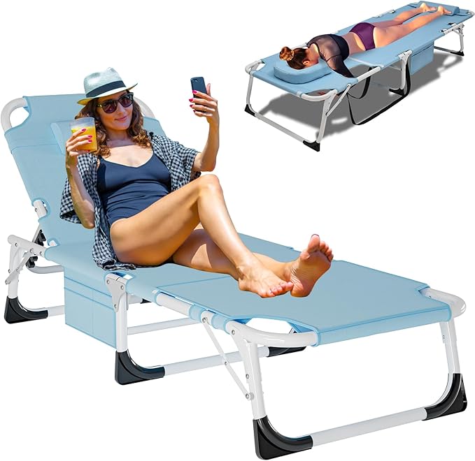 ABORON Patio Lounge Chair, Folding Guest Bed Cot for Adults, 500LB Heavy-Duty Capacity, Portable Extra Bed with Comfort Mat, Quick Fold Design for Indoor Guest Stays & Temporary Use