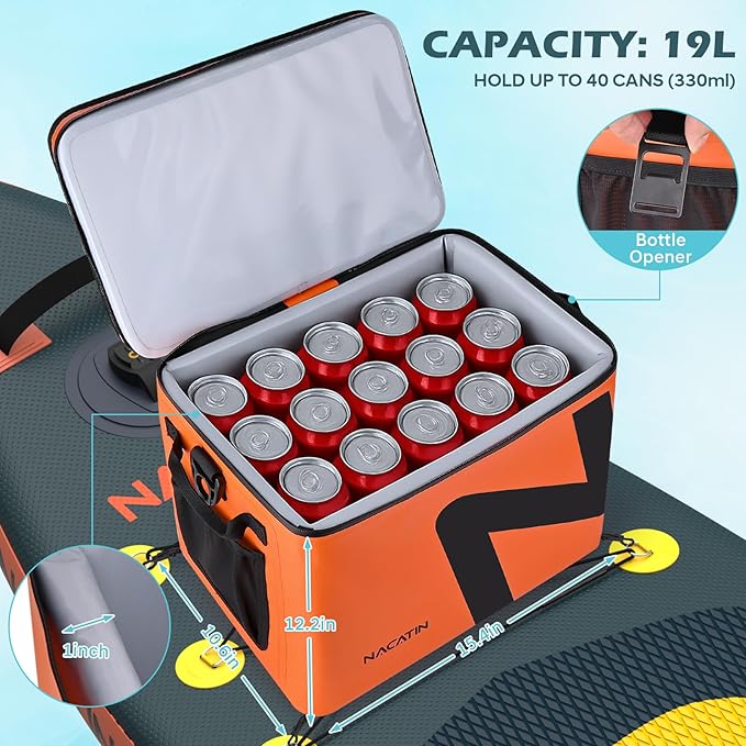 Cooler Bag, Large 5-Layer Leakproof Insulated Cooler with Bottle Opener, Removable Inner Liner Cooler Bag for Travel, Camping, Picnic, Paddle Board