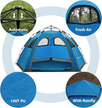 MOON LENCE Pop Up Camping Tent, 3-4 Person Portable Automatic Instant Tent Windproof for Camping, Hiking, Mountaineering