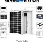 SOLPERK 100 Watt Solar Panel 12 Volt, 100W Solar Panel High-Efficiency Monocrystalline Solar Panels for Home, RV, Camping, Marine, Rooftop, Off-Grid Applications