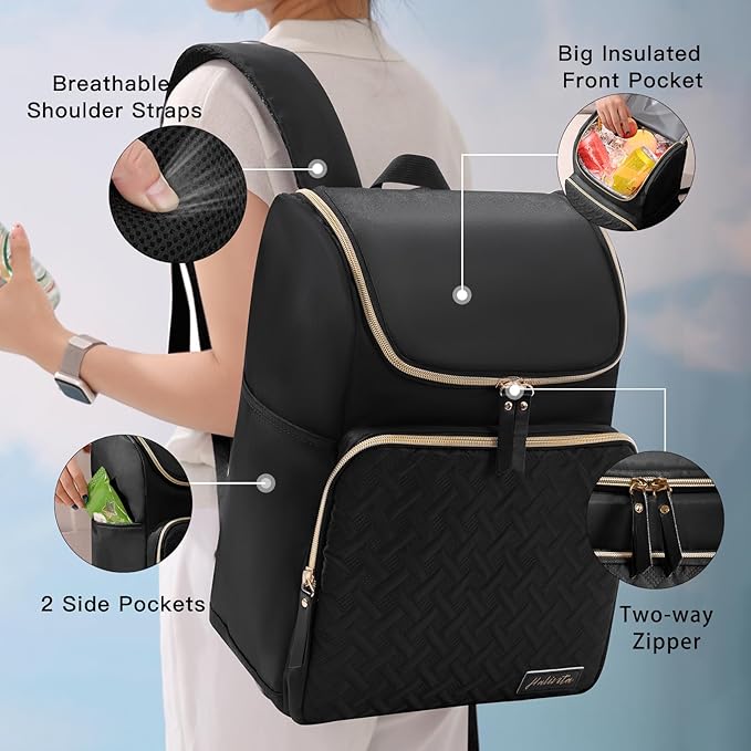 Cooler Backpack Insulated Leak Proof 33 Cans, Waterproof Hiking Backpack Cooler Soft Cooler Bag Lunch Backpack for Picnic Camping, Black