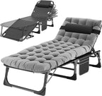 H&ZT Folding Patio Lounge Chair with Thick Padded Cushion, Adjustable Reclining Chaise Lounger with Headrest, Heavy Duty Outdoor Sunbathing Chair for Patio, Garden, Poolside, and Beach