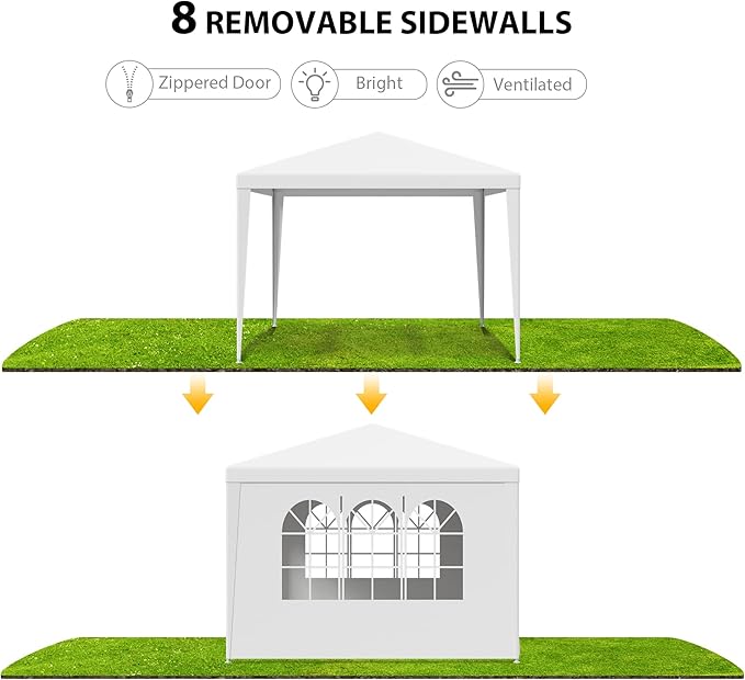 Smartxchoices 10' X 10' Outdoor White Waterproof Gazebo Canopy Tent with Removable Sidewalls Windows Heavy Duty Tent for Party Wedding Events Beach BBQ