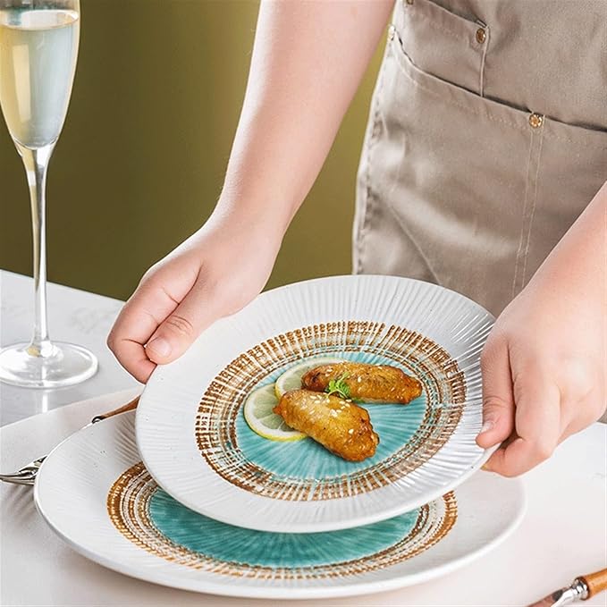 Camping Plates Ceramic Dinner Plate Kitchen Restaurant Western Food Plate Fruit Plate Dessert Plate Creative White Plate Tableware Decorative Plate(25.5cm)