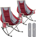 SUNNYFEEL Rocking Camping Chair 2 Pack Fully Padded Patio Folding Chair Portable Oversized Outdoor Rocker High Back Lawn Recliner with Side Pocket Camp Rocker Chairs for Adults Heavy Duty 500 LBS Red