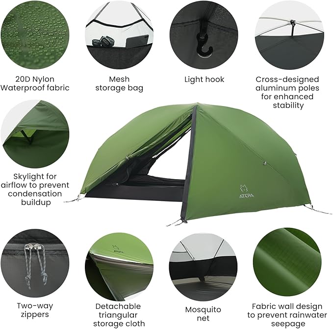 ATEPA Voyage 1-2 Person Backpacking Tent, 4 Season Ultralight Camping Tent, 4000mm Waterproof Double Layer Cold Wearther Easy Set Up Tent for Family Camp Hiking Hunting Outdoor Mountaineering Travel
