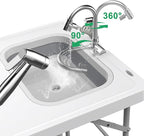 Allpop Fold-in-Half Fish Cleaning Table with Sink & Carrying Bag, 50'' Portable Folding Camping Fish Station with Drainage Hose, Faucet, Sprayer, Storage Box & Grooves for Picnic, White