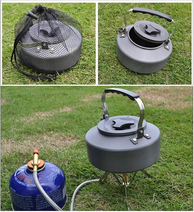 1.1L Portable Ultralight Outdoor Camping Tableware Hiking Collector Heat Ring Water Kettle Teapot Coffee Pot