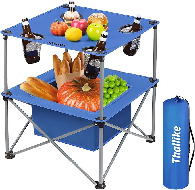 Portable Folding Camping Table Lightweight Outdoor Picnic Table with 4 Cup Holders & Storage Case Collapsible Tailgating Table for Camping Backyard Grill Outdoor Concerts
