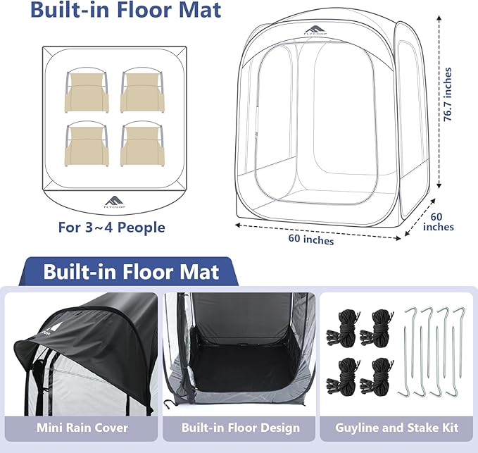 Sports Tent: Flycoop Portable Weather Pop Up Pod 2-4 Person to Provide Shelter from Wind Rain and Cold Weather Shelter for Outdoor Activities, Sports Events, Camping and Hiking (Black,L)