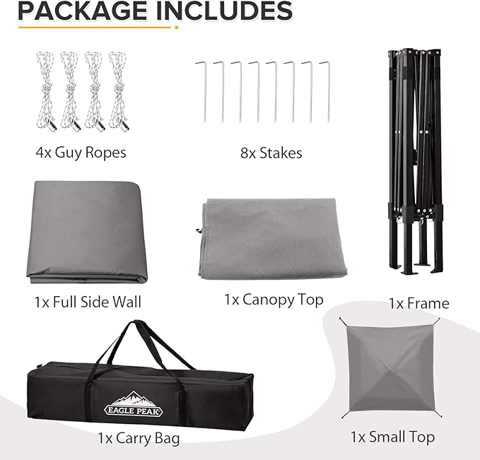 EAGLE PEAK Flex Ultra Compact 4x4 Pop-up Canopy Tent with Vented Top, Sun Shelter, Fast Set Up Changing Room, Portable Privacy Canopy for Camping, Photoshoots, and More (Gray)