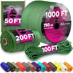 TECEUM 5/32" Paracord Rope 1000 – 1000ft / 200ft / 100ft / 50ft – Tactical Parachute Cord 4mm – 45+ Colors – Nylon String for Survival & Camping Gear – Stripe Cord for Survival – Utility Rope