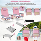 Tangkula Backpack Beach Chair with Table, 5-Position Lay Flat Chairs with Cooler Bag, 2 Cup Holders, Towel Bar, Lightweight Low Folding Chair with Backpack Straps, Pink