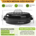 15.4” Roasting Pan With Lid, Oval Roaster Pan, Medium Roasting Pan For 10 Lb Turkey, Chicken, Lamb, Vegetables, Casserole, Lasagnaa