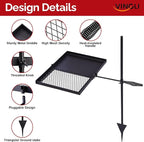 VINGLI Swivel Camping Firepit Grill, Foldable Campfire Steel Grate w/Griddle & Storage Bag, 360° Adjustable, Open Fire Outdoor Cooking Equipment, Parties, Activities, Families Use 32'' x 25''