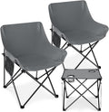 Leonyo Portable Camping Chairs for Adults, 2 Pcs Oversized Lawn Chair with Folding Camping Table for Beach, Picnic, Outdoor Sports, Fishing, Rv Travel – Grey