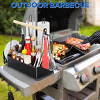 Grill Caddy, BBQ Caddy for Outdoor Grill with 2 Paper Towel Holders, Picnic Condiment Utensil Caddy, Camping Essentials, RV, Tailgating, Grilling Accessories, Camping Kitchen, Gifts for Men