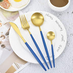 Matte Blue Flatware set, 30 Piece Blue Handle 18/10 Stainless Steel Tableware Sets for 6 Including Forks Spoons Knives, Camping Silverware Travel Utensils Set Cutlery (30pcs)