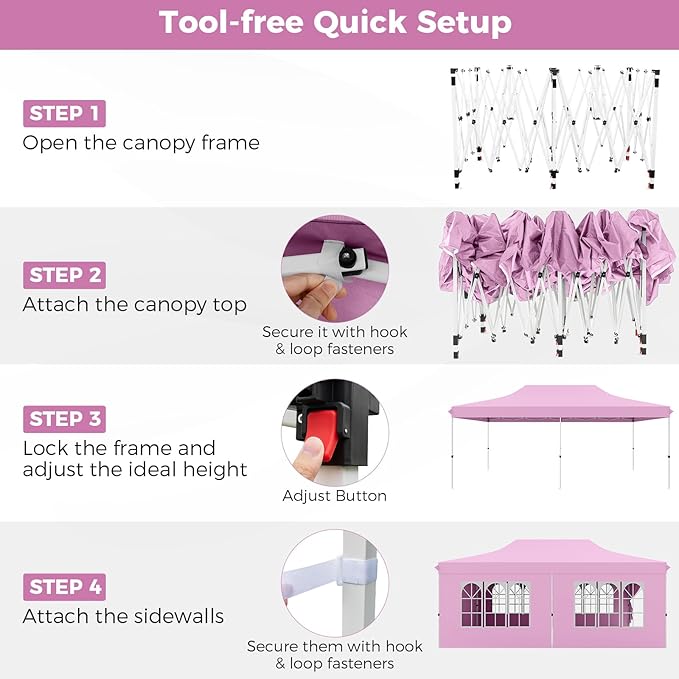 Tangkula 10x20 Ft Pop Up Canopy, UPF 50+ Portable Outdoor Canopy Tent with with 6 Removable Sidewalls, 6 Sandbags, 2 Zippered Door, Windows, Carrying Bag for Party, Wedding, Backyard