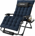 Amopatio Oversized Zero Gravity Padded Chair w/Removable Cushion&Headrest, XXL 33In Reclining Camping Lounge Chair Upgraded Lock and Footrest, Folding Patio Recliner for Indoor Outdoor, Navy