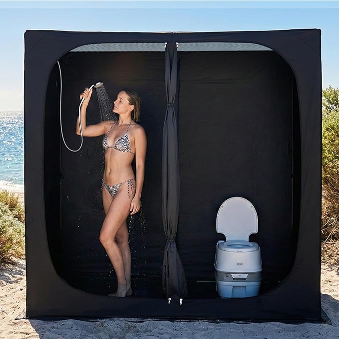 EighteenTek® Shower Tent Camping, 2-Room Portable Changing Room, Outdoor Shower Enclosure, Pop Up Privacy Tent Shelter with Floor & Doors, Waterproof & Lightweight, Camping Toilet Bathroom