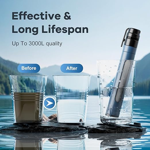 Water Filtration System with Transparent Window,Water Filter strow Survival for Outdoor & Camping Supplies | Ultralight,Portable,and Durable Emergency Water Purifier(2pc)