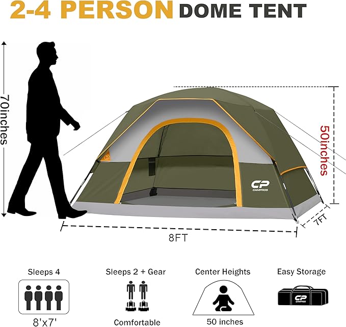 Tents for Camping 4 Person Tent Waterproof Windproof Double Layer Camping Tent, Easy Setup Dome Tent with Large Mesh Windows & Wider Door for Outdoor Camping & Hiking