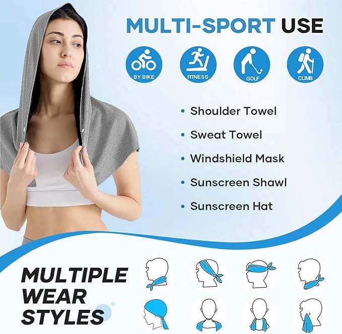Cooling Hoodie Towel: Cooling Towels for Neck and Face Sun Protection Instant Cool for Hot Weather Hiking Camping Running Golf Gardening Fishing Music Festivals Theme Parks Beach - 3 Packs