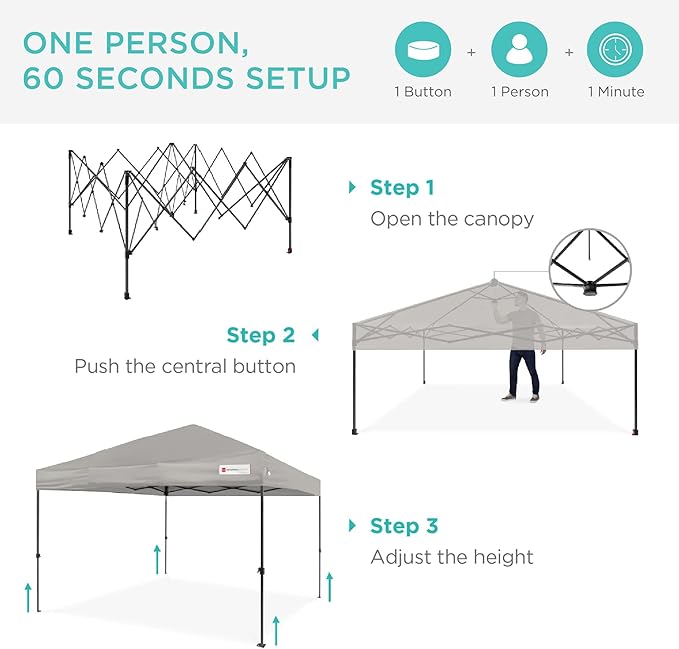 Best Choice Products 10x10ft Pop Up Canopy Tent, Outdoor Shade, 1 Person 1 Minute Set Up, Carry Case, 4 Weight Bags - Light Gray