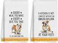 2Pcs Funny Dog Kitchen Towels 24x14 Inch, Cute English Bulldog Waffle Weave Dish Towels for Kitchen Home, White Absorbent Microfiber Hand Tea Towel, English Bulldog Gifts for Women Dog Lovers