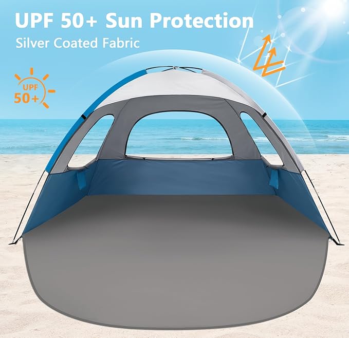 NXONE Beach Tent Sun Shelter with UPF 50+ UV Protection, Lightweight Easy Setup Portable Beach Canopy for Family, Large Space for Beach, Camping & Outdoor, 3/4/6 Person