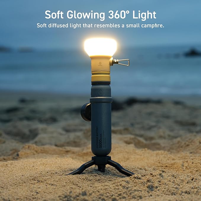 NESTOUT Rugged Outdoor Camping LED Lantern w/ Mini Tripod, Dimmable USB Powered Soft LED Light, IP44 Water Dust Resistant, 10-350 Lumen, Portable Lamp for Power Bank EDC Travel, LAMP-1 (Beige)