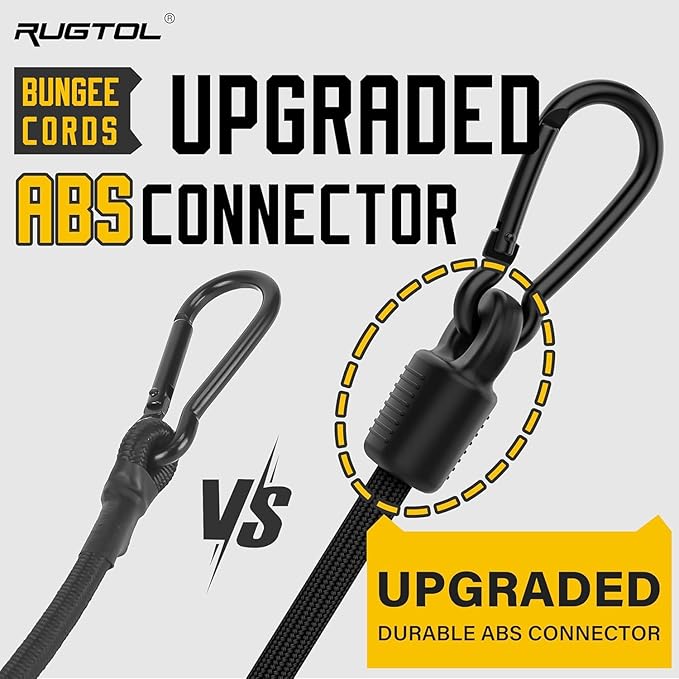 Bungee Cords, Adjustable Bungee Cord with Carabiner Hooks Heavy Duty Outdoor 48 inch Long, Adjust Length Black Elastic Ropes Tie Downs Cable with Clips On Both Ends for Trucks Bike Rack Tarps, 6 Pack