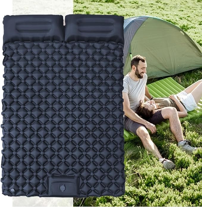 Inflatable Travel Mat with Built-in Pillow - Double Sleeping Pad, Compact Lightweight Gear for Camping Hiking Trekking Tent Backpacking Outdoor Adventures Rest Comfort Air Cushion