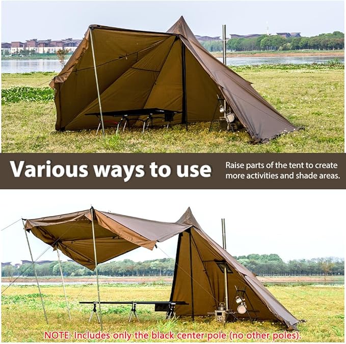 Hot Tent with Stove Jack and Snow Skirt, 6.89~8.53ft Standing Room, 2~5 Person, Tipi Tent for Family Hiking, Fishing, Hunting, Backpacking Camping