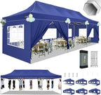 HOTEEL 10x30 Heavy Duty Pop Up Canopy Tent with Sidewalls, Tents for Parties Commercial Party Tent Event Wedding Instant Canopy Waterproof with Carry Bag, UV 50+, Thicked Hexagonal Legs, Deep Blue