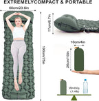 Ultralight Inflatable Camping Sleeping Pad – Compact Built-in Pillow,Waterproof & Durable –Connects to Double Bed and Ideal for Camping, Hiking & Outdoor Adventures (Green)